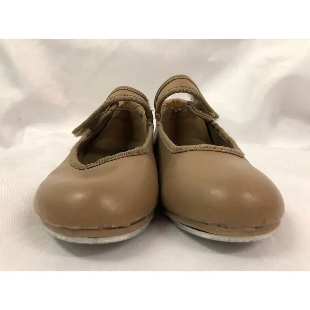 Pre-Owned Dance Tap Shoes Dance Class Child 10M Tan Mary Jane Easy Strap